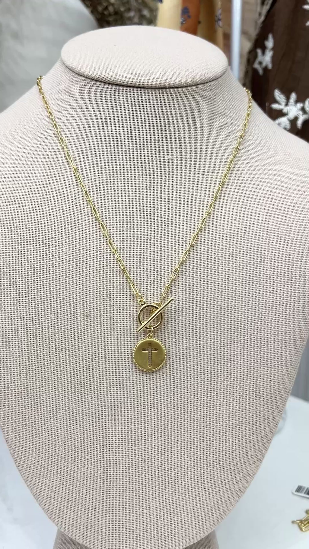 Cross Paperclip Toggle Necklace