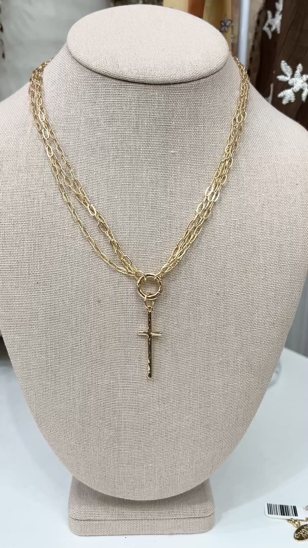 Triple Chain Cross Necklace