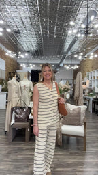 Wide Leg Sweater Pants In Taupe & Navy