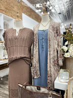 Printed Kimono With Lace Trim - The Cozy Nest