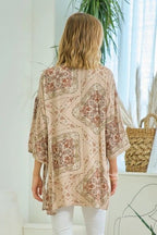 Printed Kimono With Lace Trim - The Cozy Nest