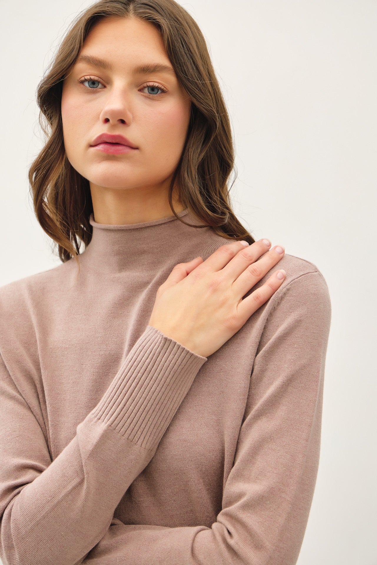 Raw Edge Mock Neck Sweater - The Cozy Nest