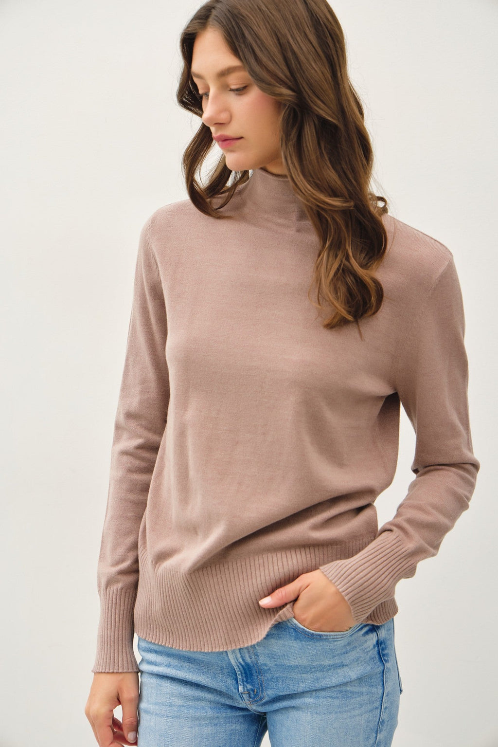 Raw Edge Mock Neck Sweater - The Cozy Nest