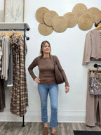 Ribbed Exposed Seam Top-Brown - The Cozy Nest