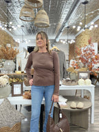 Ribbed Exposed Seam Top-Brown - The Cozy Nest