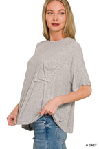 Ribbed Round Neck Short Sleeve Tee - Light Gray - The Cozy Nest