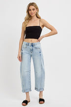 Risen High Rise Crop Barrel Cuffed Jeans - The Cozy Nest