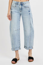 Risen High Rise Crop Barrel Cuffed Jeans - The Cozy Nest