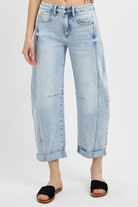 Risen High Rise Crop Barrel Cuffed Jeans - The Cozy Nest