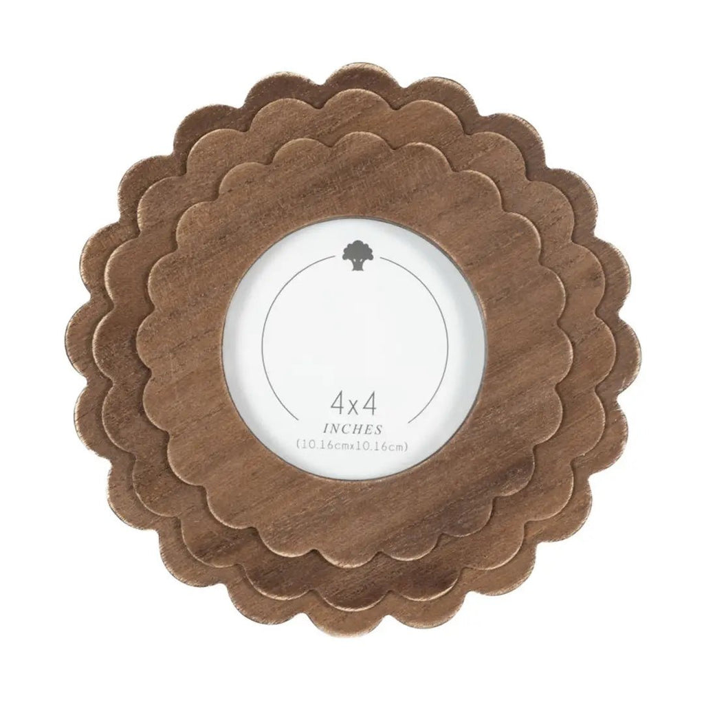 Round Expresso Scalloped Wood Frame - The Cozy Nest