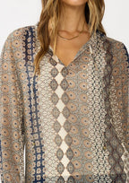 Ruffle Cuff Split Neck Blouse with Tie - The Cozy Nest