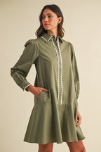Scalloped Trim Shirtdress - Olive - The Cozy Nest
