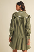 Scalloped Trim Shirtdress - Olive - The Cozy Nest