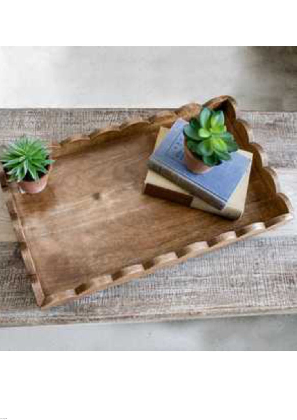 Scalloped Wood Rectangle Tray - The Cozy Nest