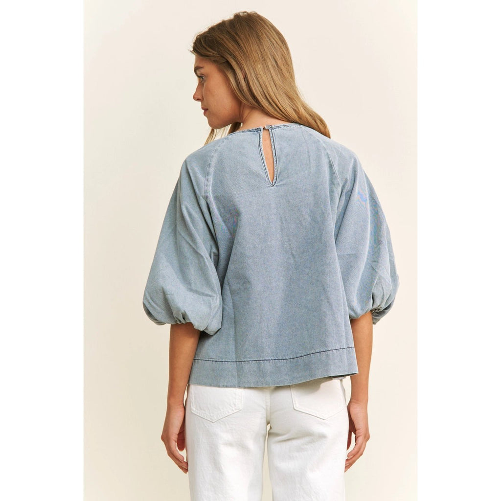 Smocked Denim Blouse - The Cozy Nest