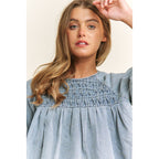 Smocked Denim Blouse - The Cozy Nest