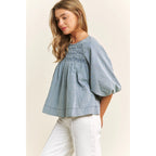 Smocked Denim Blouse - The Cozy Nest