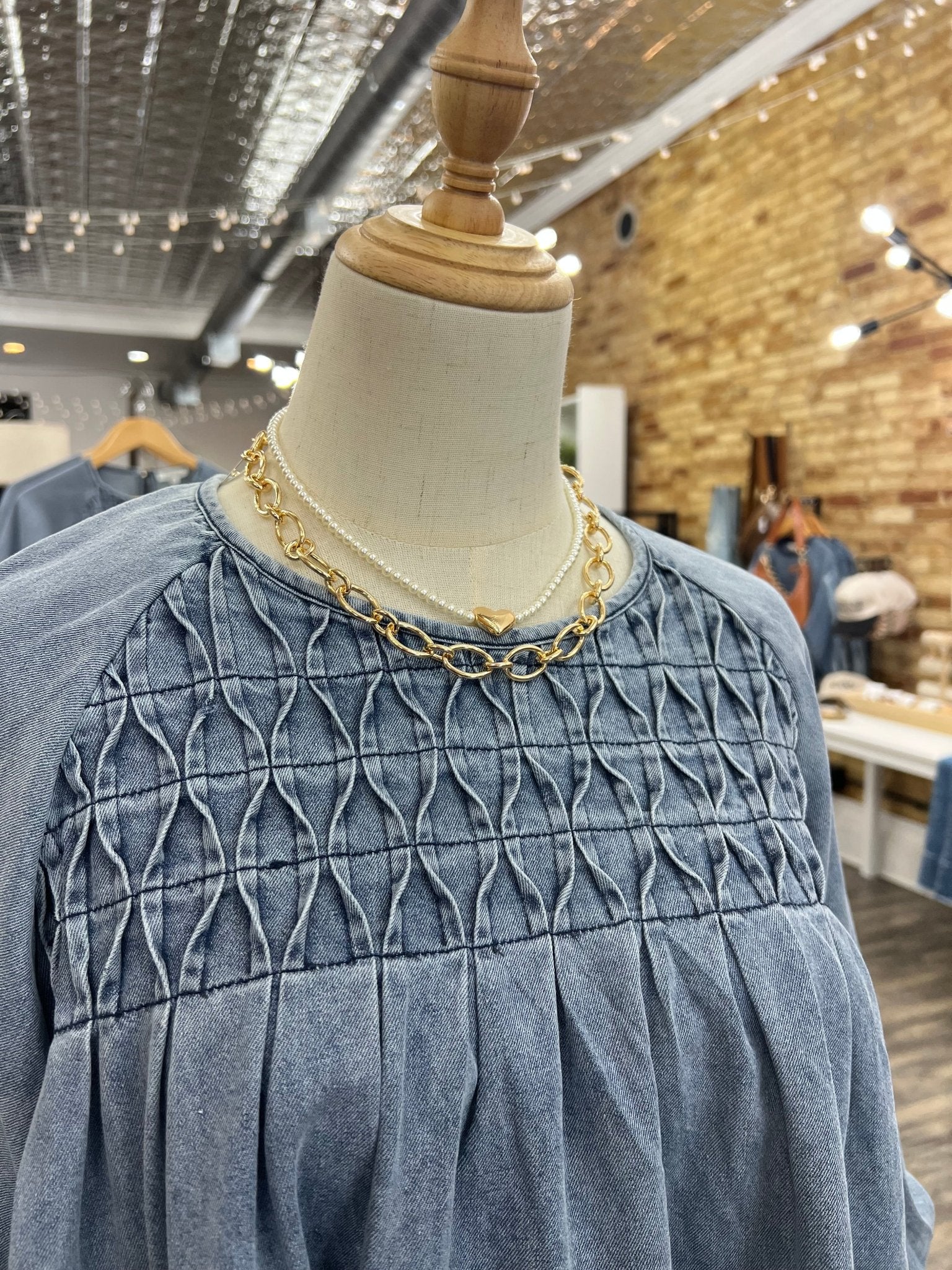 Smocked Denim Blouse - The Cozy Nest