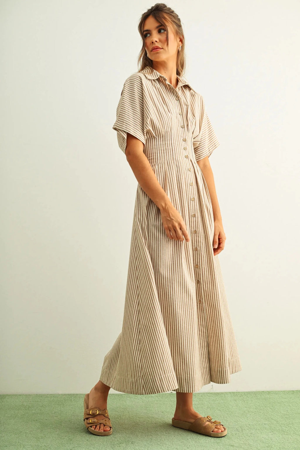 Striped Button Down Shirtdress - The Cozy Nest