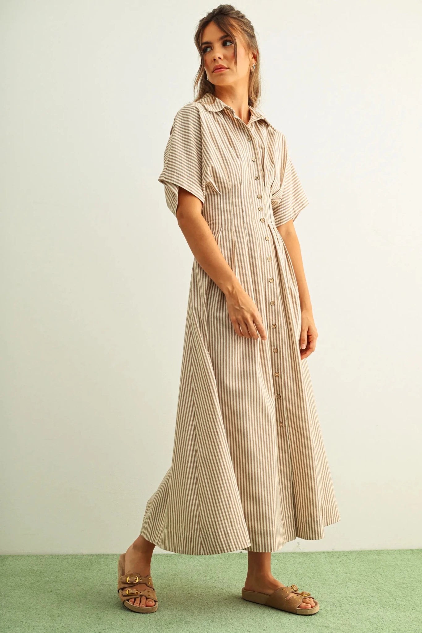 Striped Button Down Shirtdress - The Cozy Nest