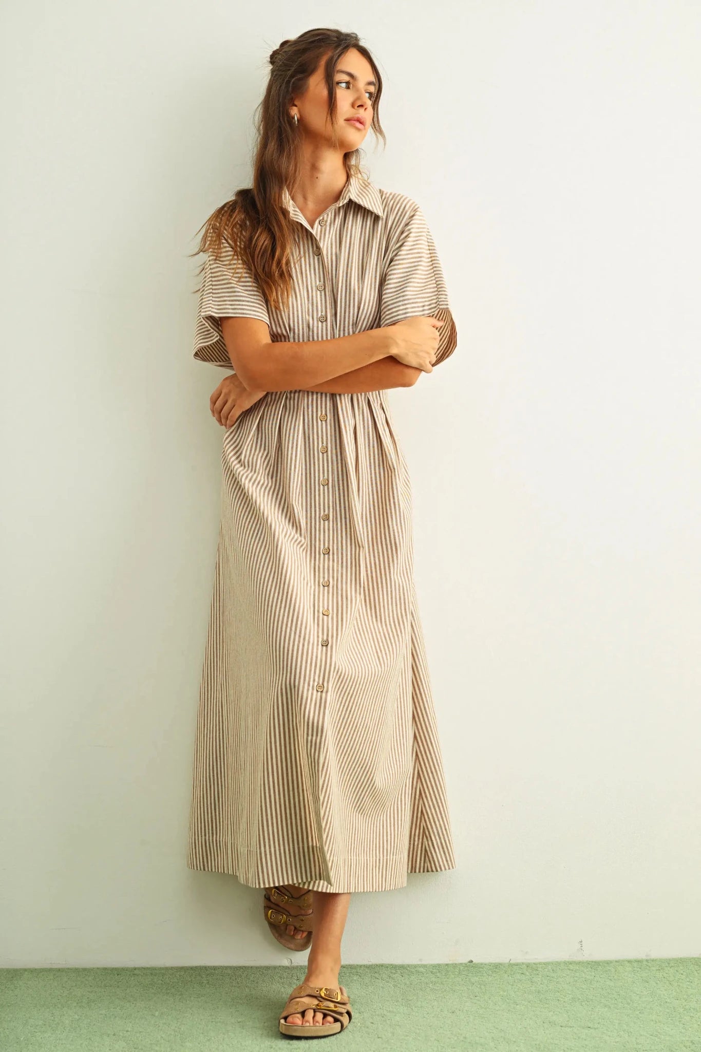 Striped Button Down Shirtdress - The Cozy Nest