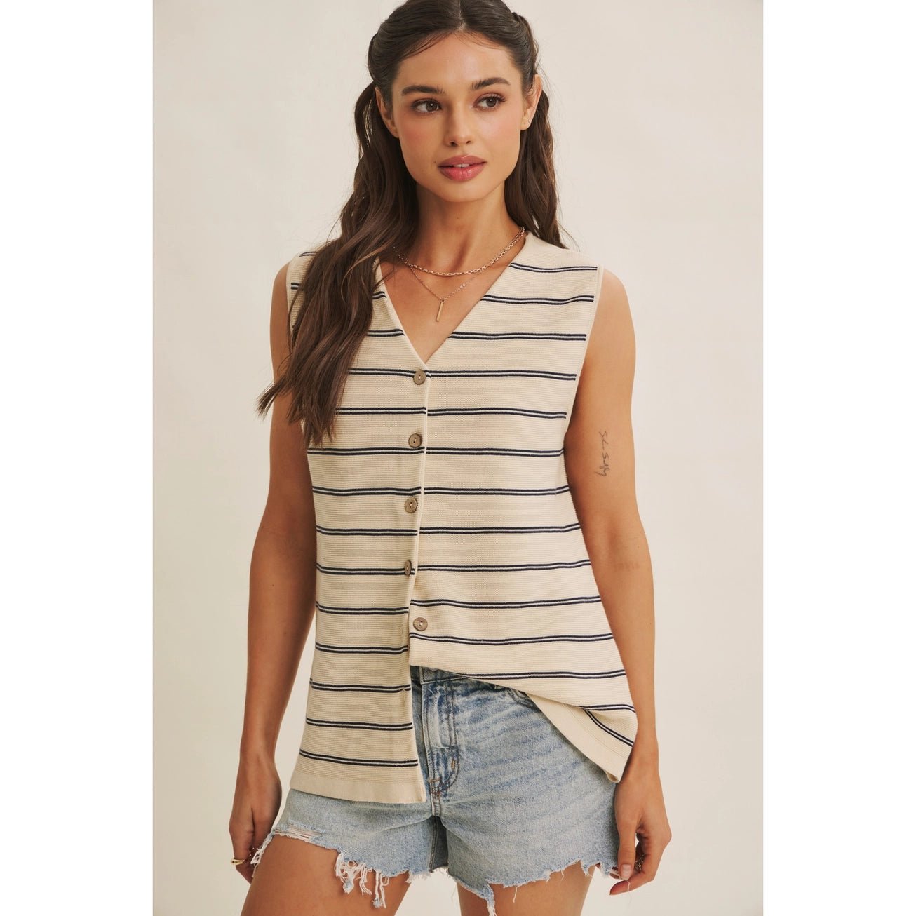 Striped Button Down Sweater Top - The Cozy Nest