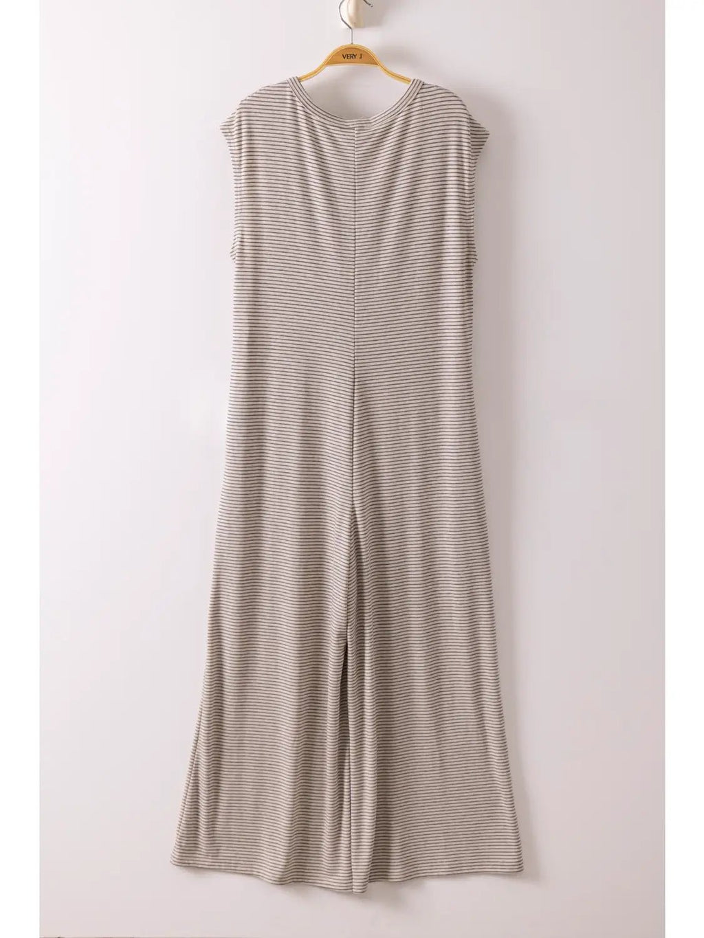 Striped Knit Button Down Jumpsuit In Oatmeal - The Cozy Nest