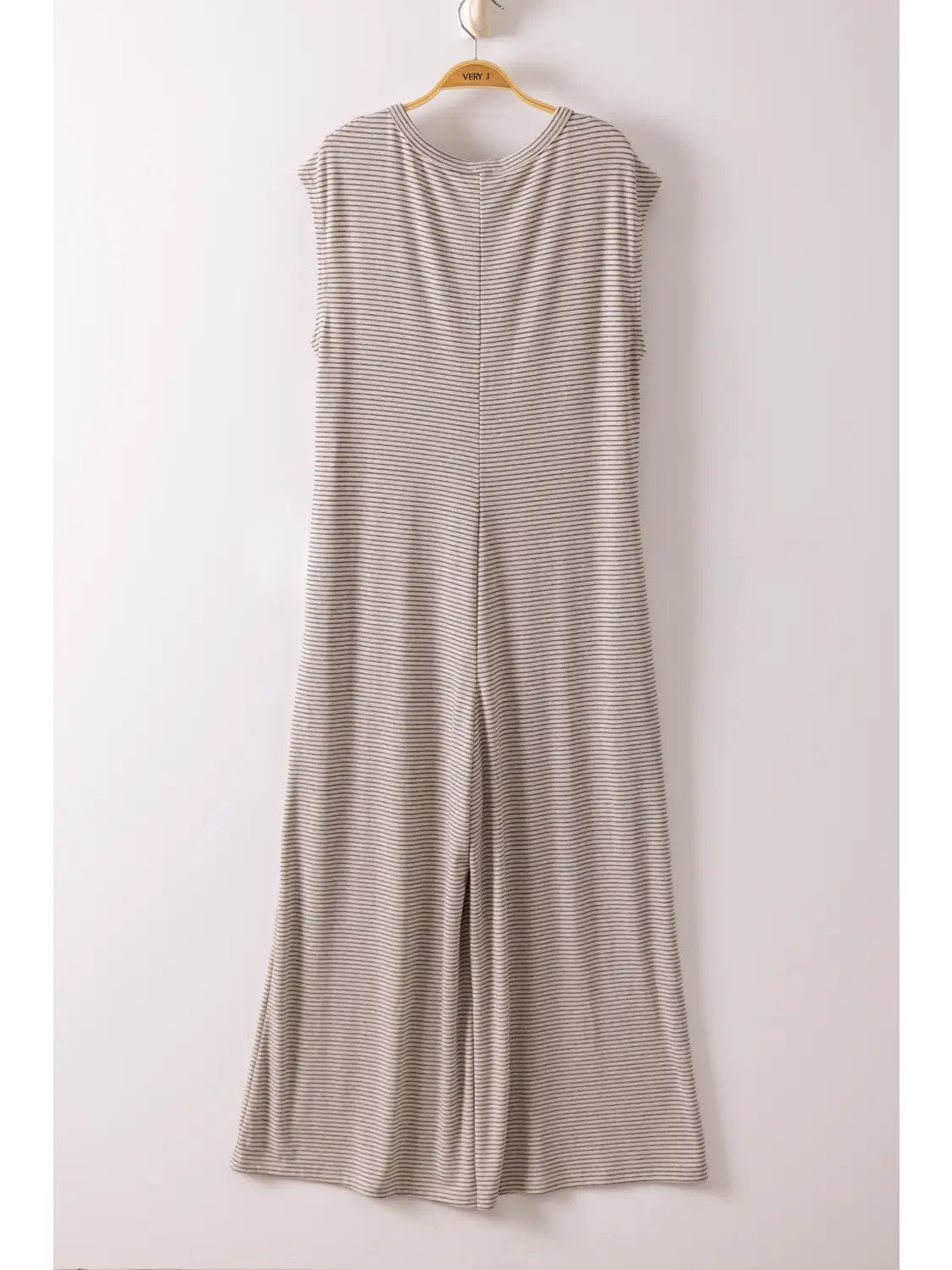 Striped Knit Button Down Jumpsuit In Oatmeal - The Cozy Nest