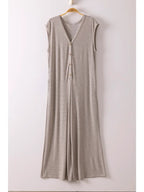 Striped Knit Button Down Jumpsuit In Oatmeal - The Cozy Nest