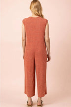 Striped Knit Button Down Jumpsuit In Oatmeal - The Cozy Nest