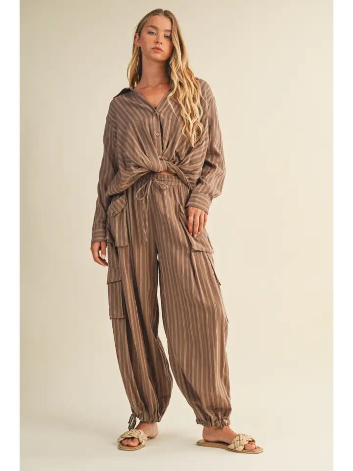 Striped Mocha Pants - The Cozy Nest