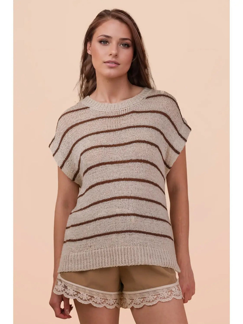 Striped Short Sleeve Sweater - The Cozy Nest
