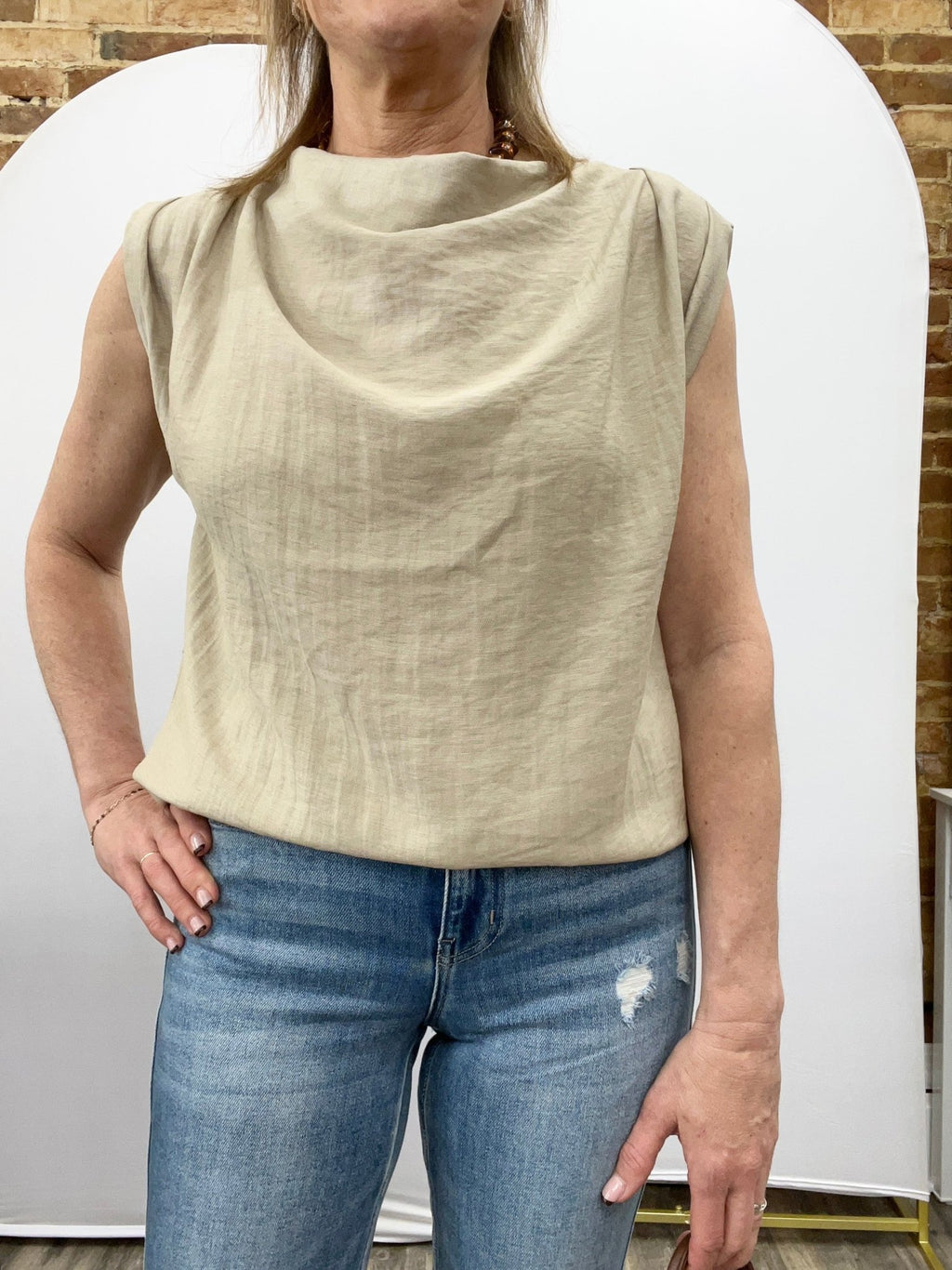 Structured Shoulder Draped Cowl Blouse - The Cozy Nest