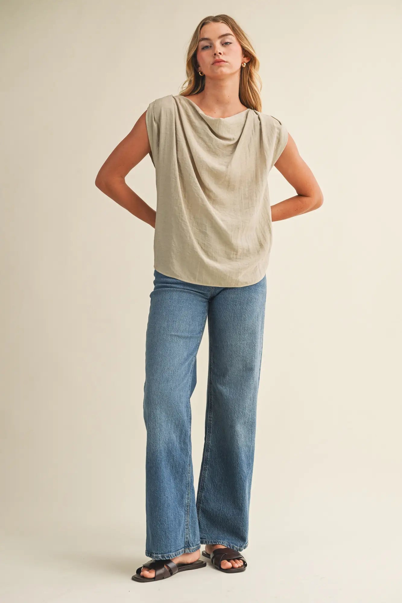 Structured Shoulder Draped Cowl Blouse - The Cozy Nest