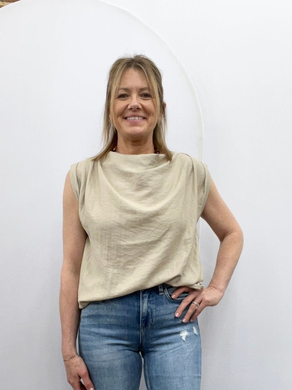 Structured Shoulder Draped Cowl Blouse - The Cozy Nest