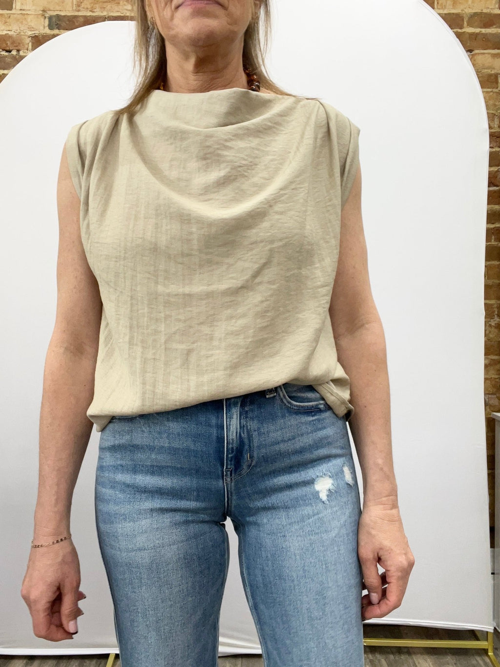 Structured Shoulder Draped Cowl Blouse - The Cozy Nest