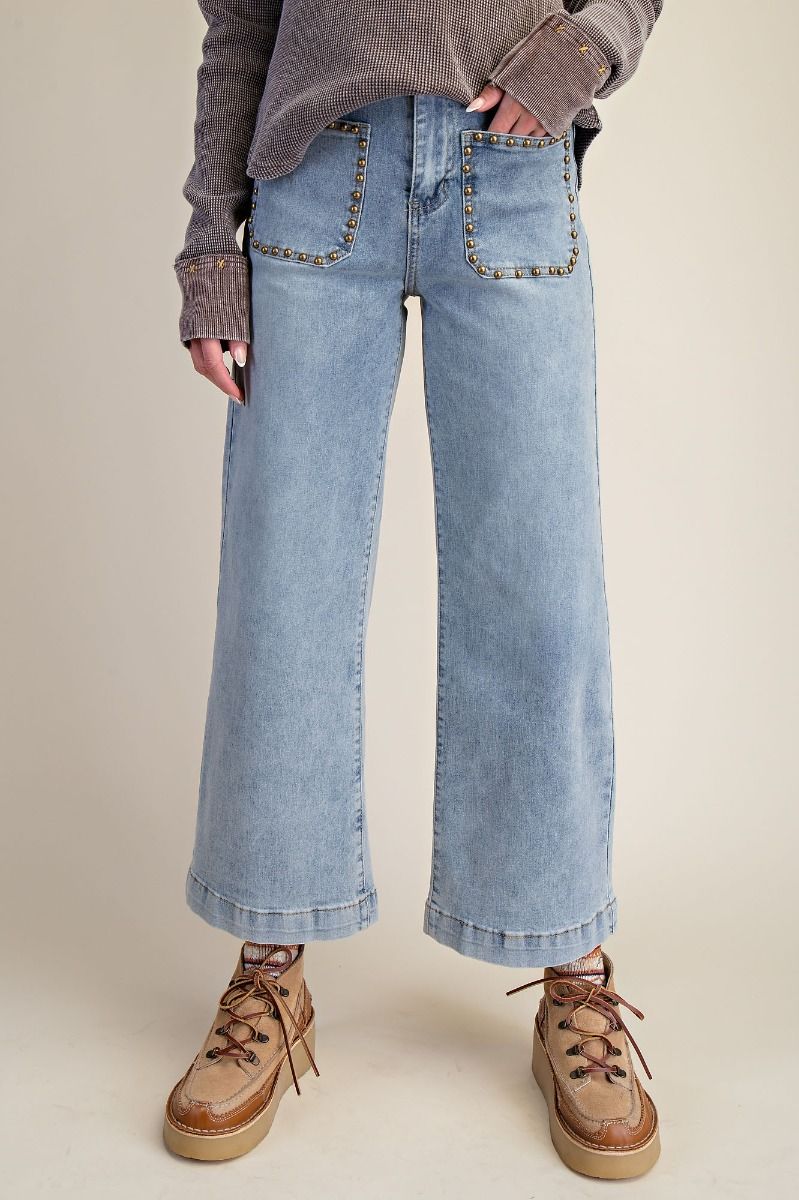 Stud Detail Washed Jeans - The Cozy Nest
