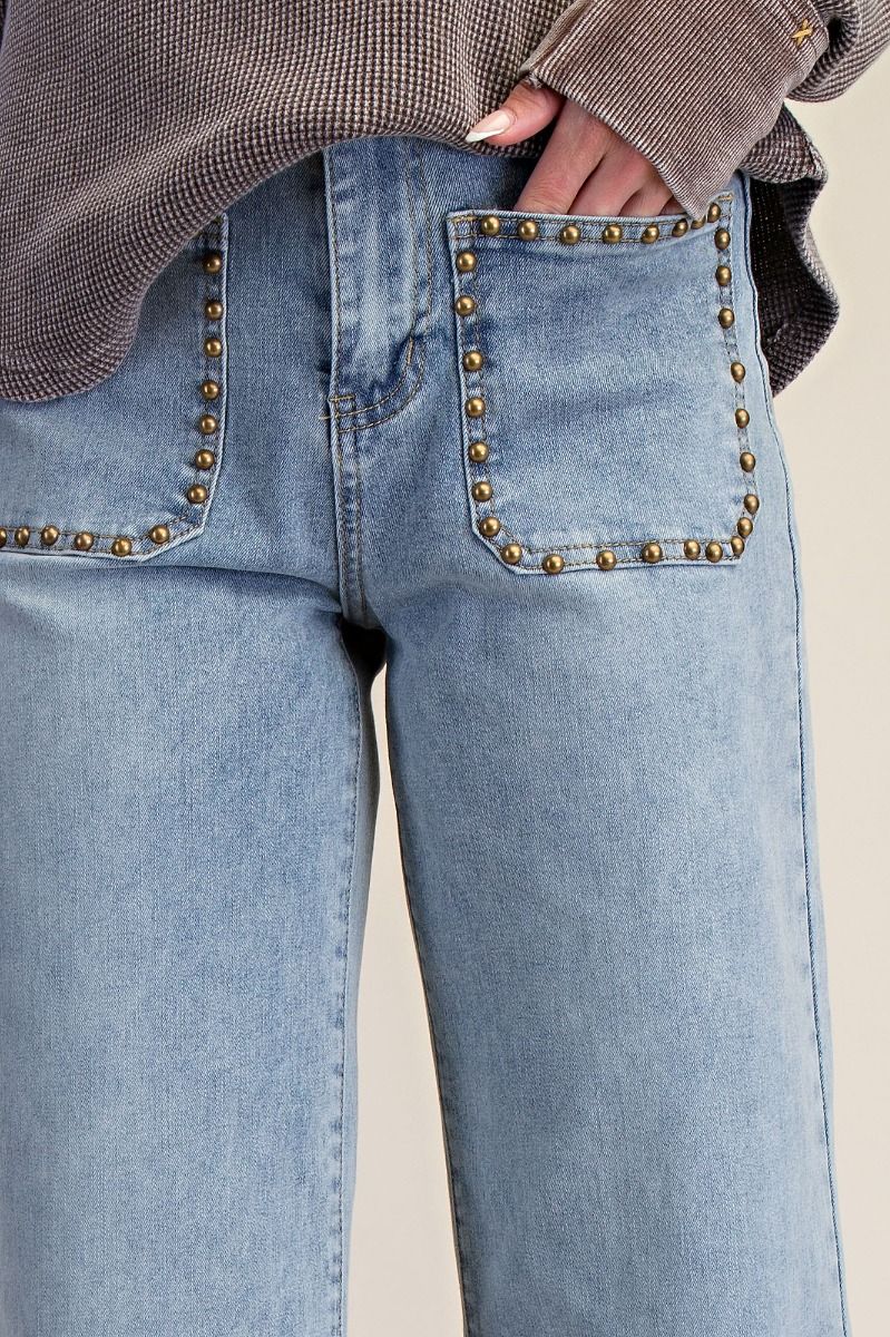 Stud Detail Washed Jeans - The Cozy Nest