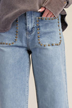 Stud Detail Washed Jeans - The Cozy Nest