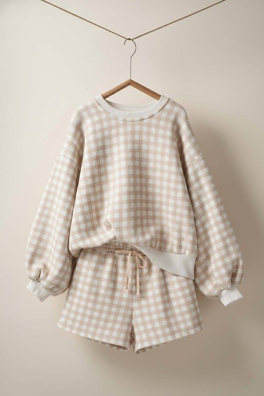 Tan Gingham Shorts Set - The Cozy Nest