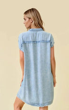 Tencel Denim Short Sleeve Shirt Mini Dress - The Cozy Nest