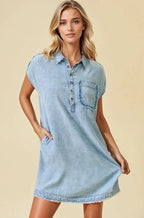 Tencel Denim Short Sleeve Shirt Mini Dress - The Cozy Nest