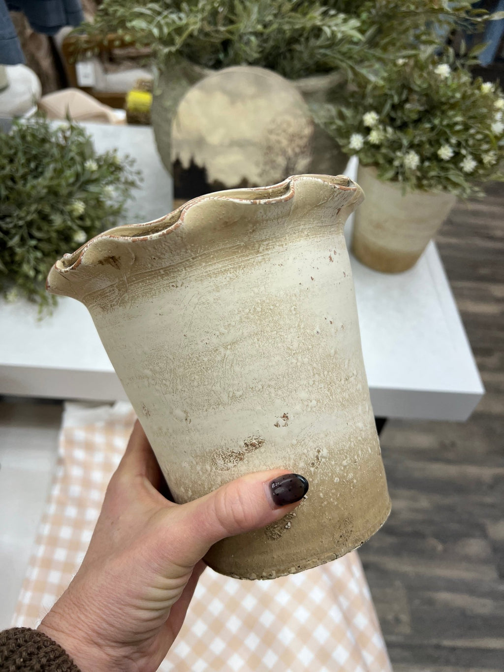 Terra - cotta Planter w/ Ruffled Edge, Distressed Finish - The Cozy Nest