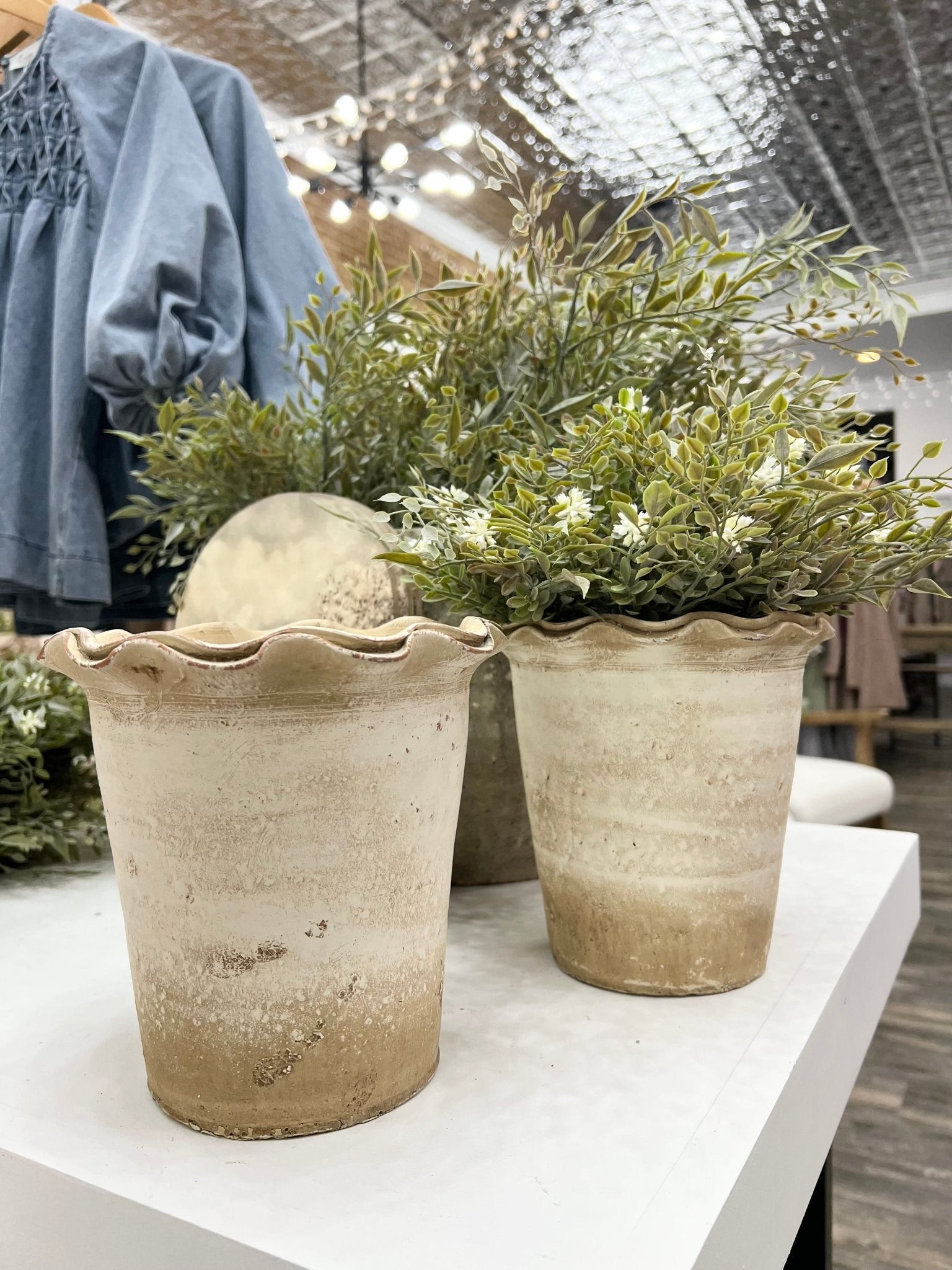 Terra - cotta Planter w/ Ruffled Edge, Distressed Finish - The Cozy Nest