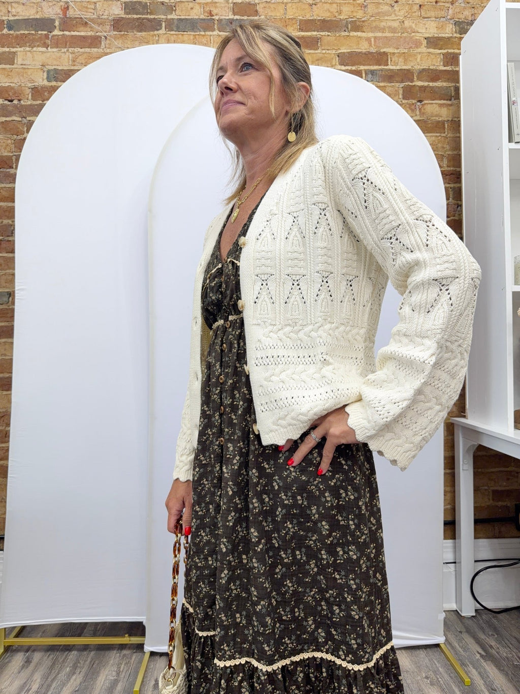 Textured Pointelle Button Front Cardigan Top - The Cozy Nest
