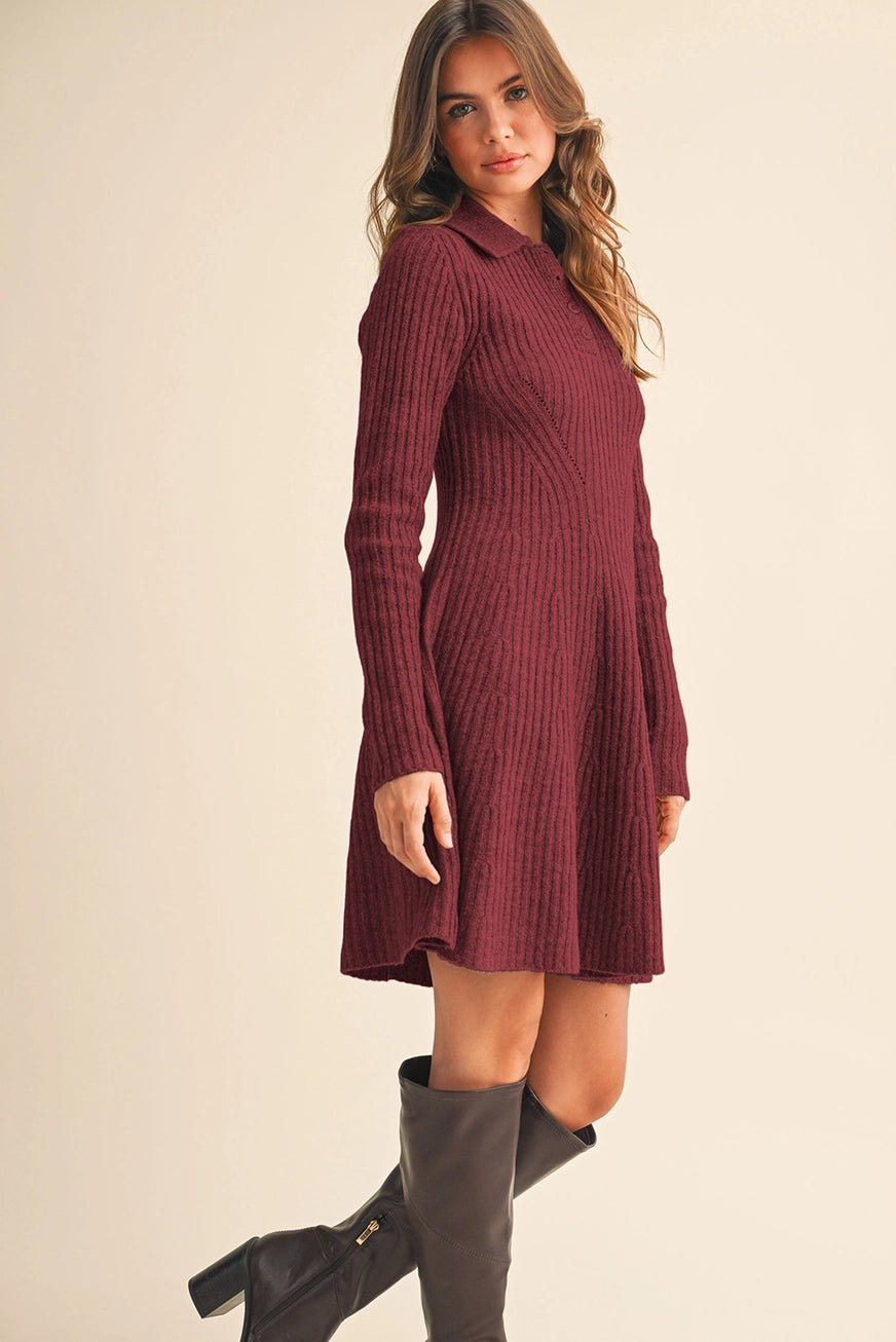 The Kiley Dress - Burgundy - The Cozy Nest