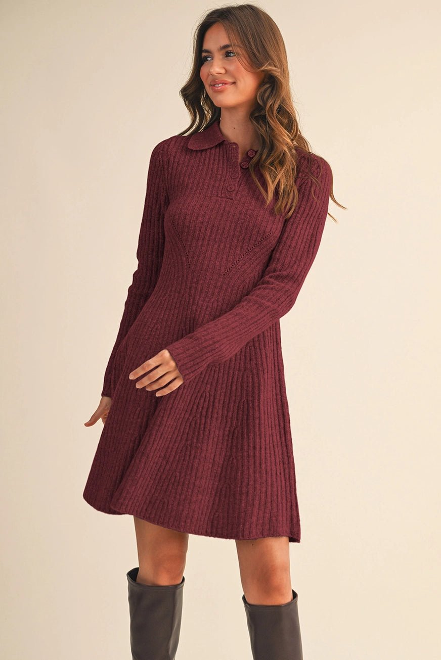 The Kiley Dress - Burgundy - The Cozy Nest