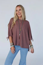Tie Sleeve Top In Mulberry - The Cozy Nest