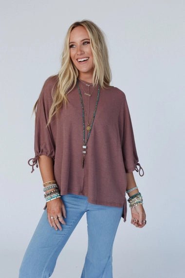 Tie Sleeve Top In Mulberry - The Cozy Nest