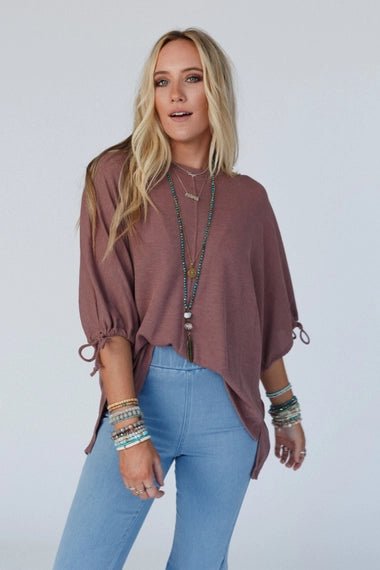 Tie Sleeve Top In Mulberry - The Cozy Nest